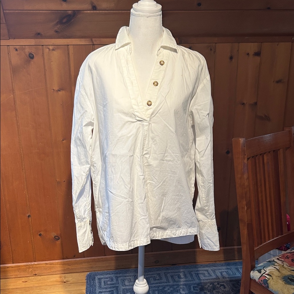 Anthropologie Cream Button-Up Shirt Jacket